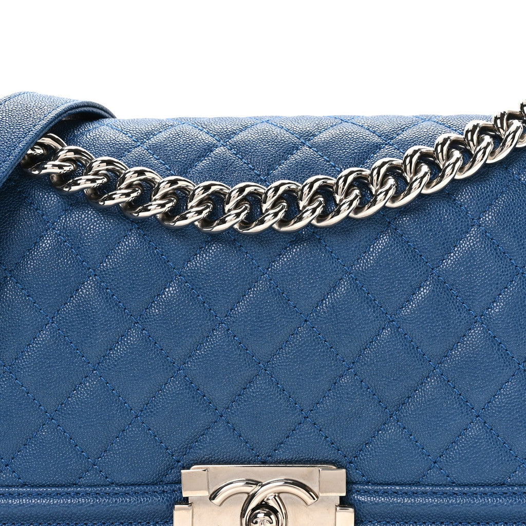 Iridescent Caviar Quilted Medium Boy Flap Blue