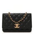 Caviar Quilted Camellia Wallet On Chain WOC Black