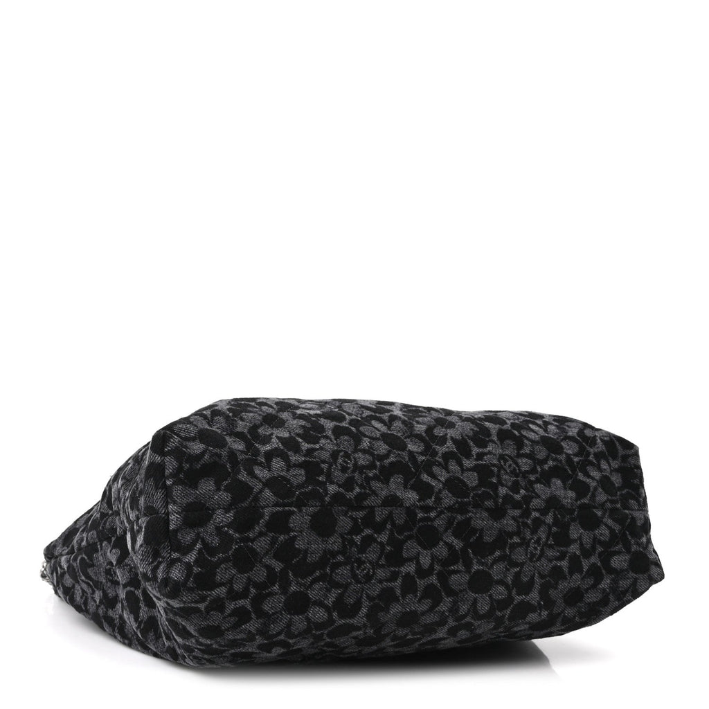 Denim Quilted Floral Print Small Chanel 22 Black
