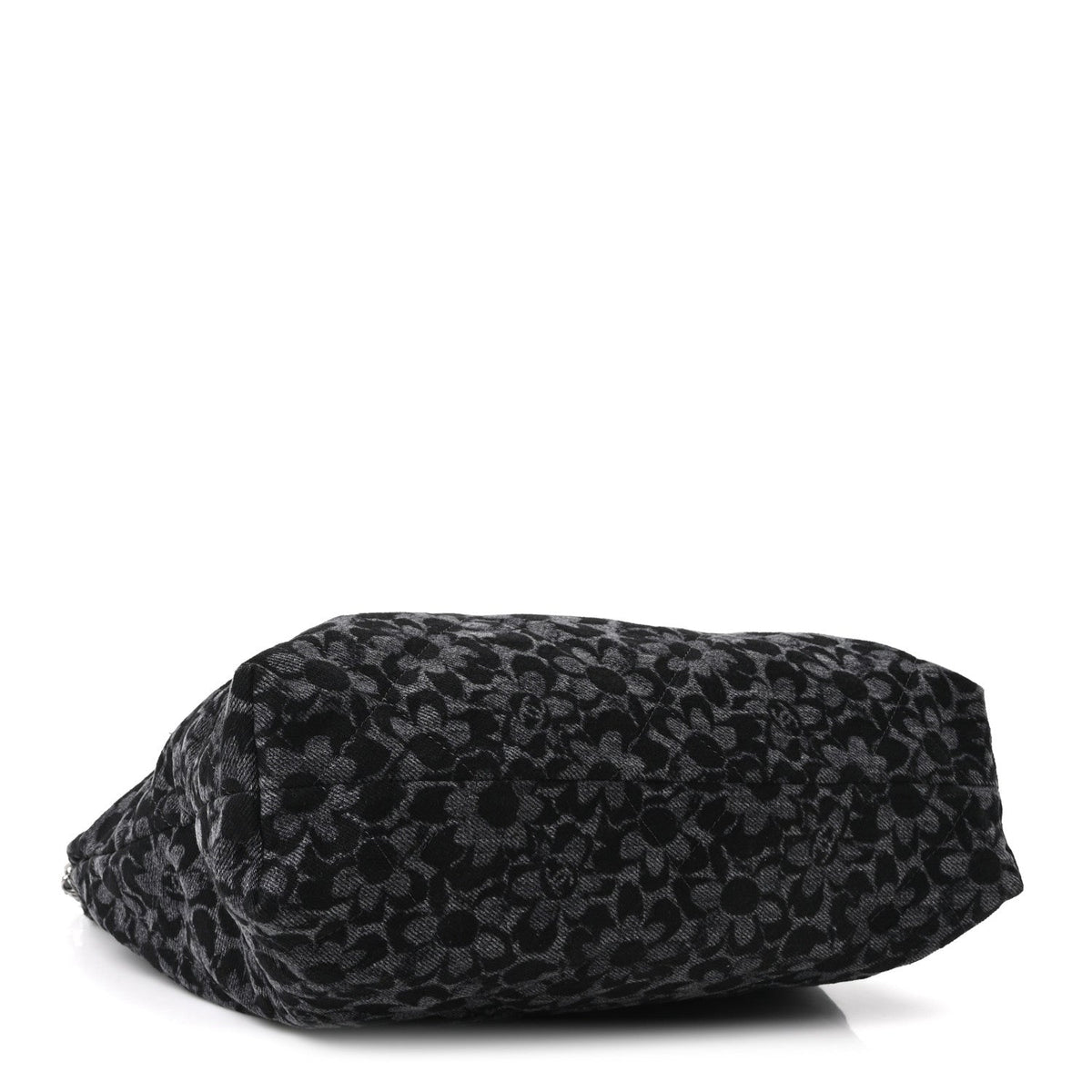 Denim Quilted Floral Print Small Chanel 22 Black