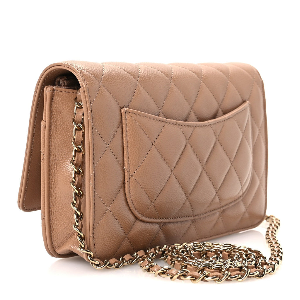 Caviar Quilted Wallet on Chain WOC Dark Beige