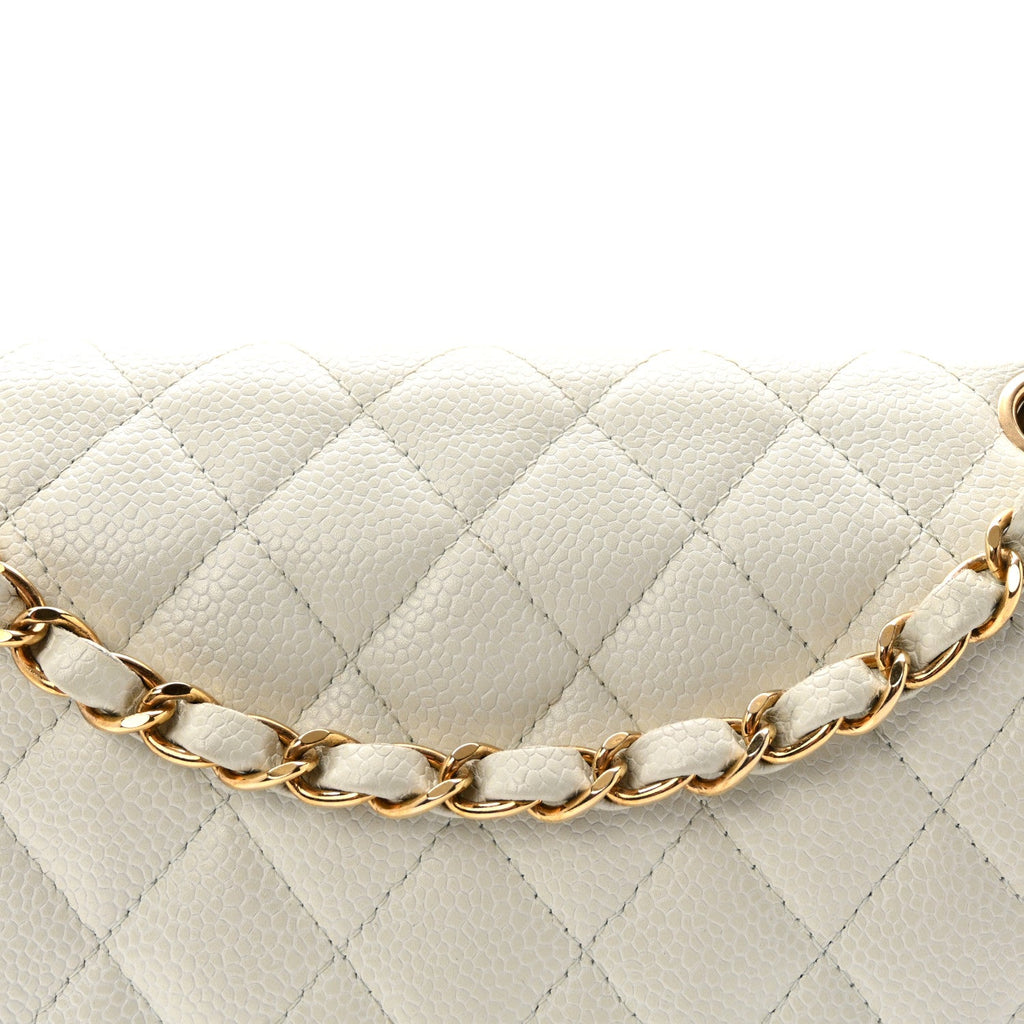 Caviar Quilted Medium Double Flap Light Blue