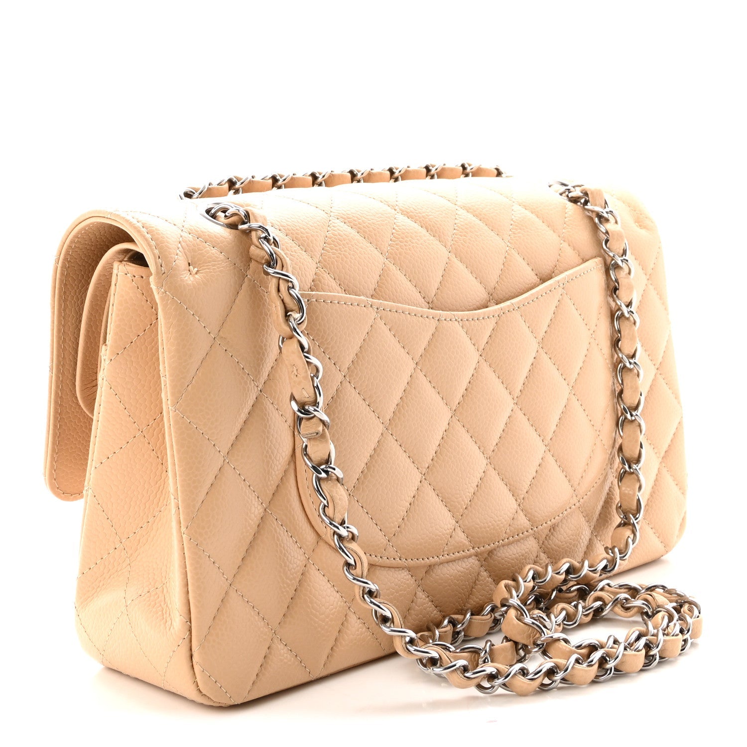 Caviar Quilted Medium Double Flap Beige