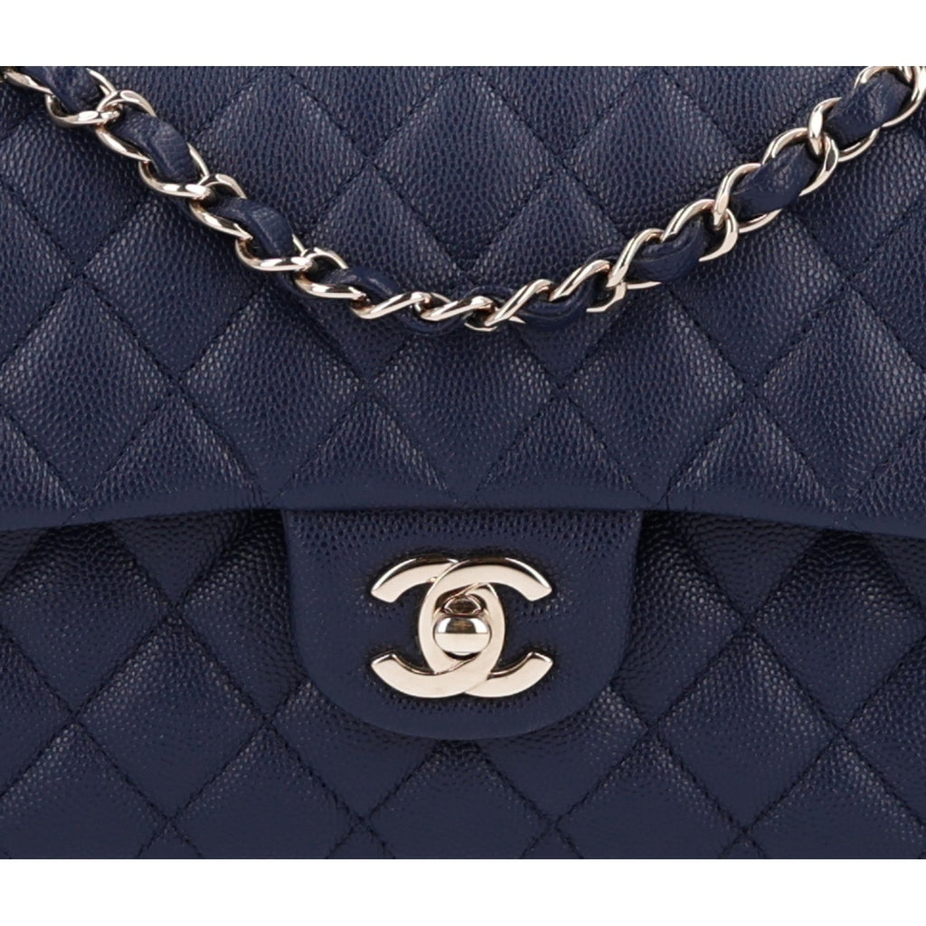 Caviar Quilted Small Double Flap Navy