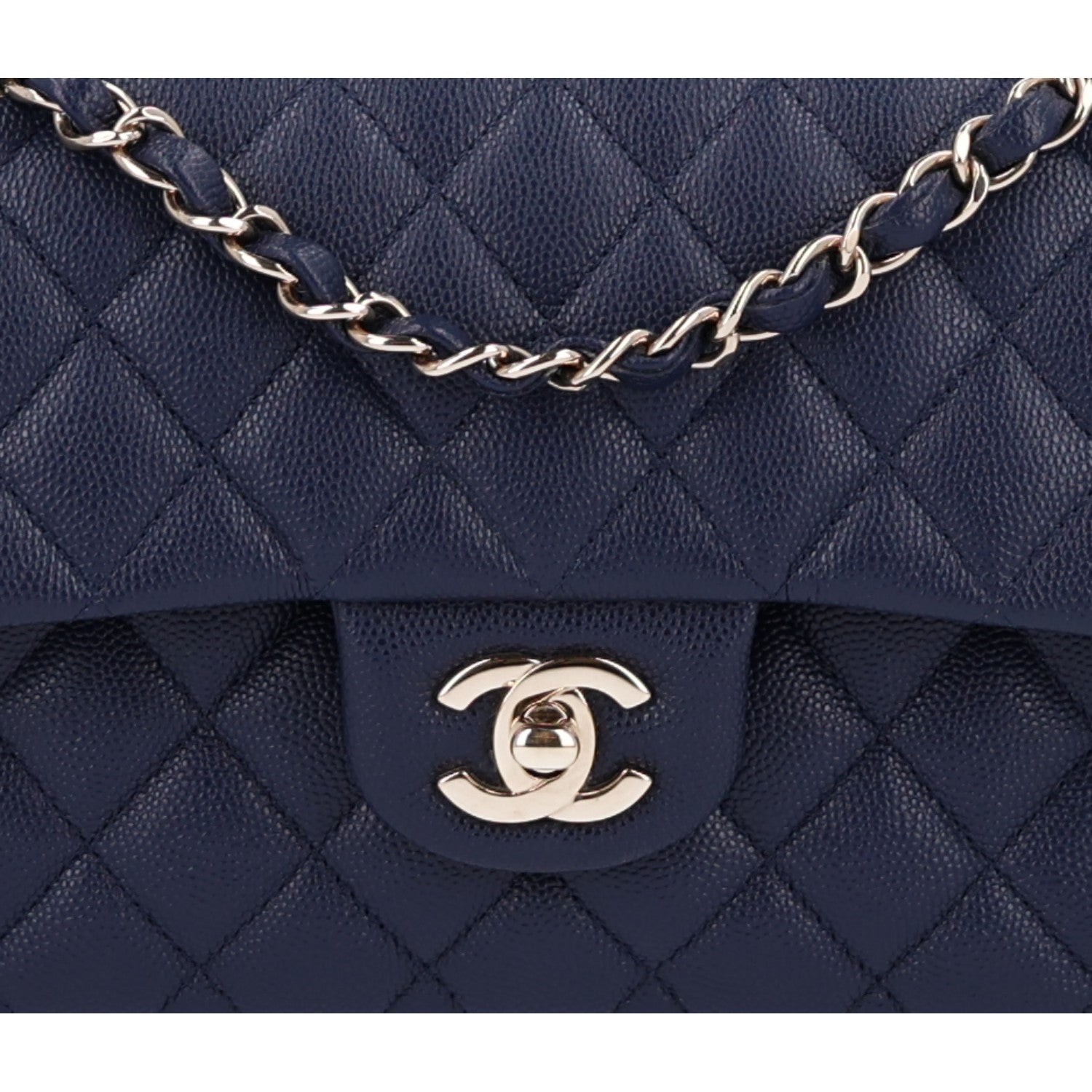 Caviar Quilted Small Double Flap Navy