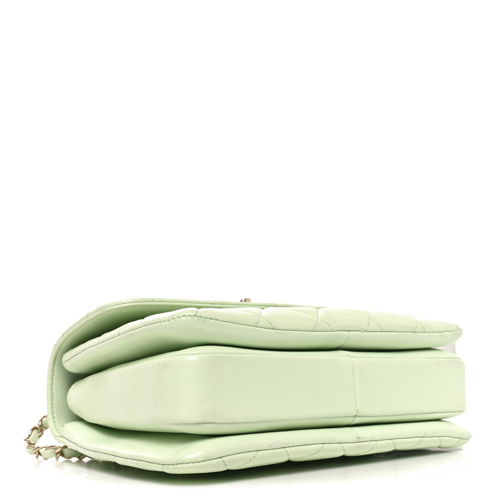 Lambskin Quilted Small Trendy CC Flap Dual Handle Bag Light Green