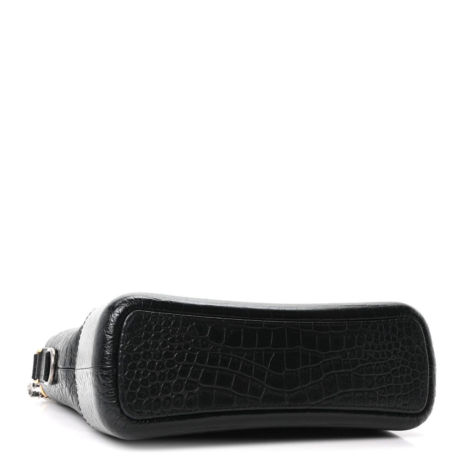 Crocodile Embossed Calfskin Medium Gabrielle Cocodile Hobo Black