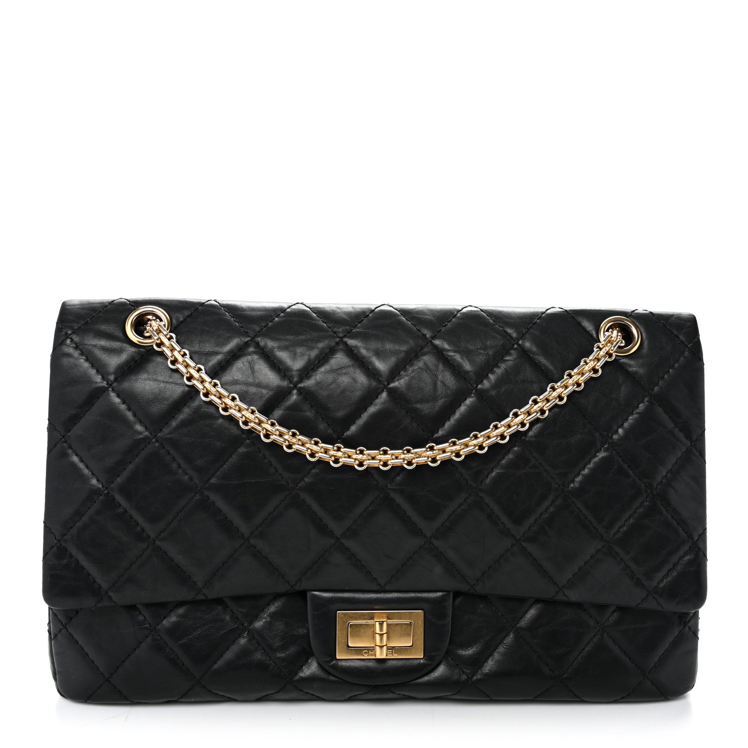 Aged Calfskin Quilted 2.55 Reissue 227 Flap Black