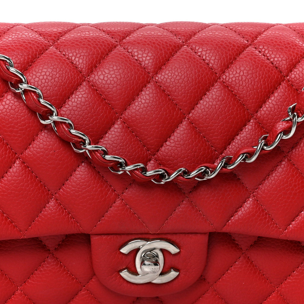 Caviar Quilted Medium Double Flap Red
