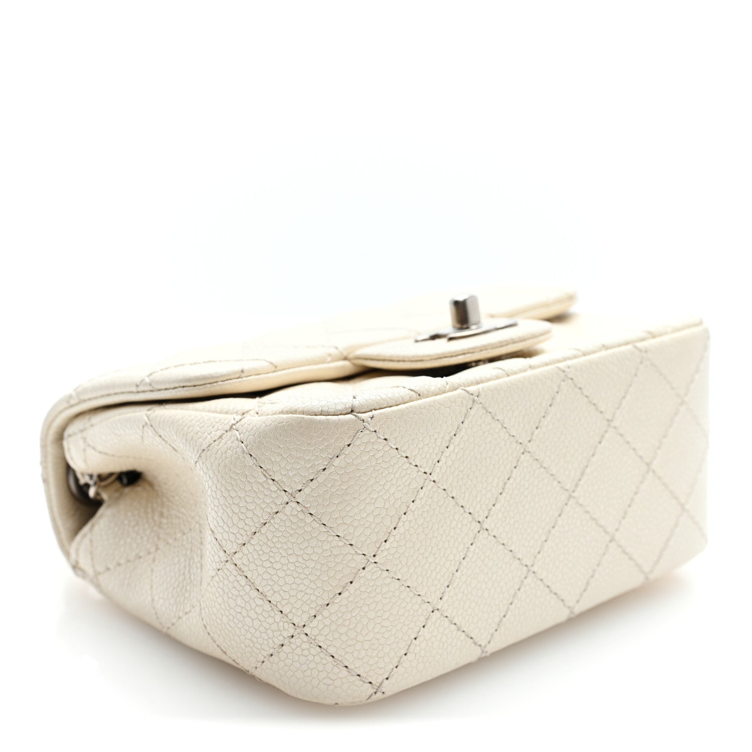 Iridescent Caviar Quilted Mini Square Flap White