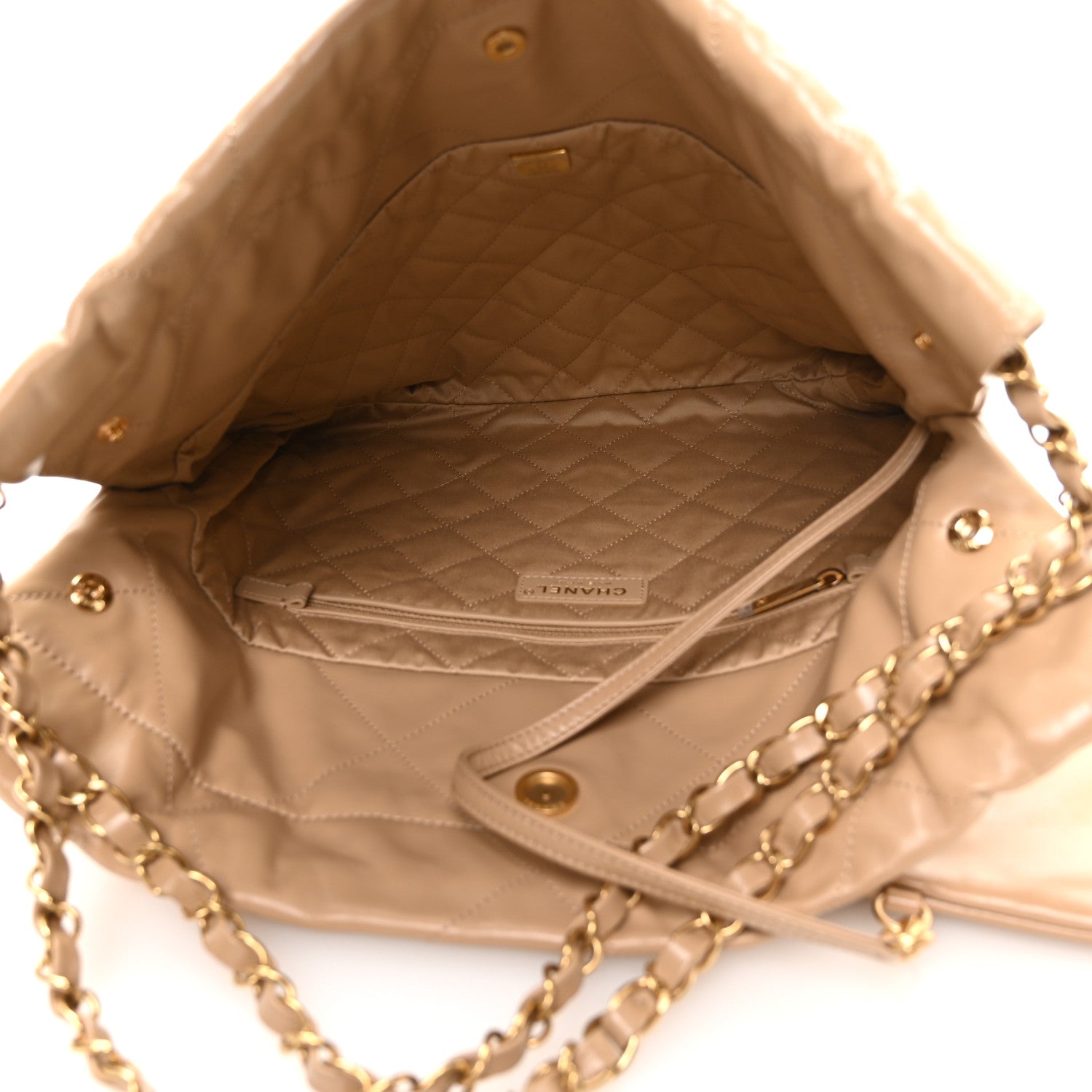Shiny Calfskin Quilted Small Chanel 22 Beige