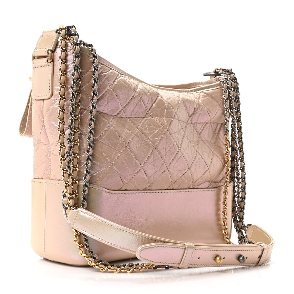 Iridescent Aged Calfskin Quilted Medium Gabrielle Hobo Light Pink