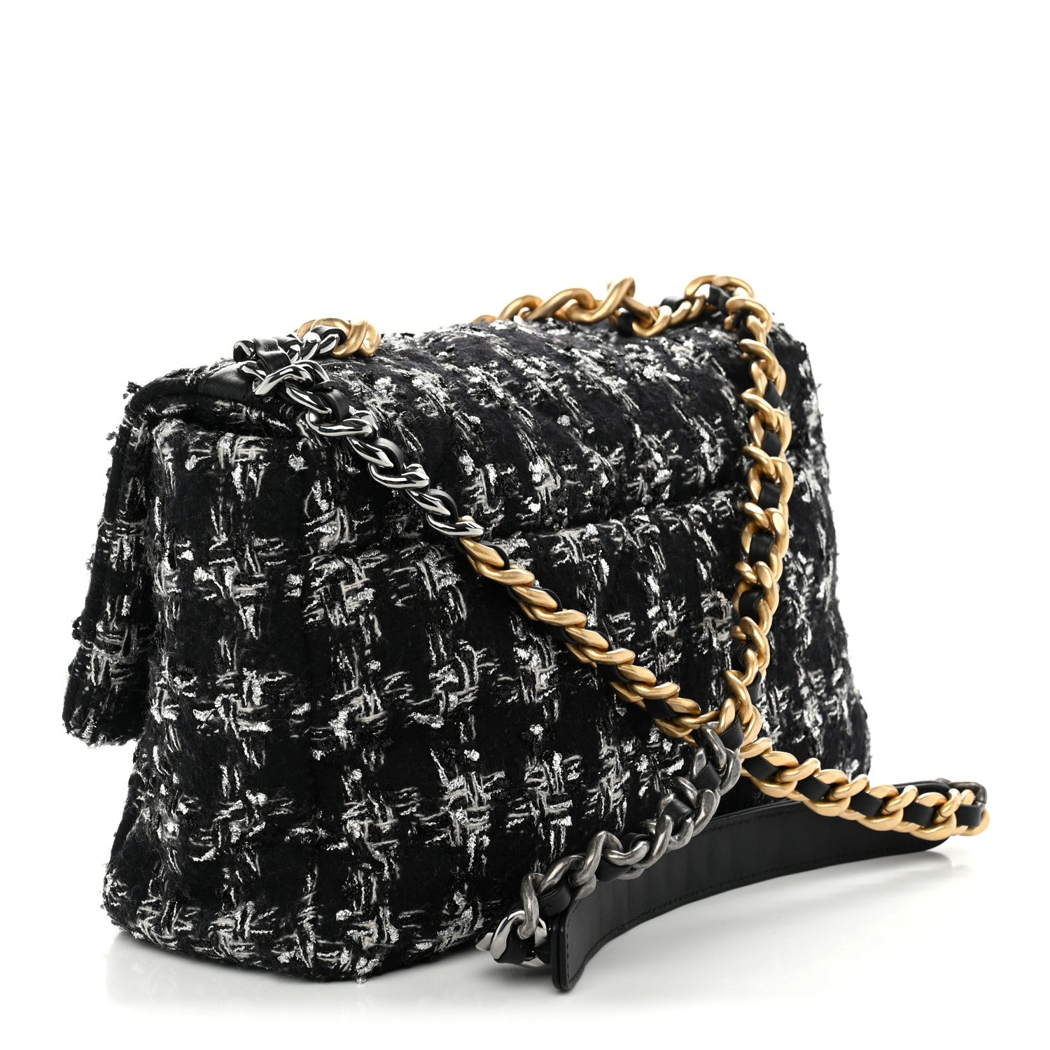Tweed Quilted Large Chanel 19 Flap Black Silver Ecru