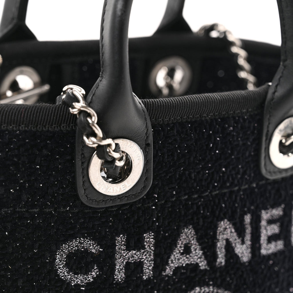 Lurex Canvas Mini Deauville Tote Black