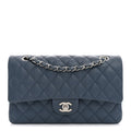 Caviar Quilted Medium Double Flap Blue