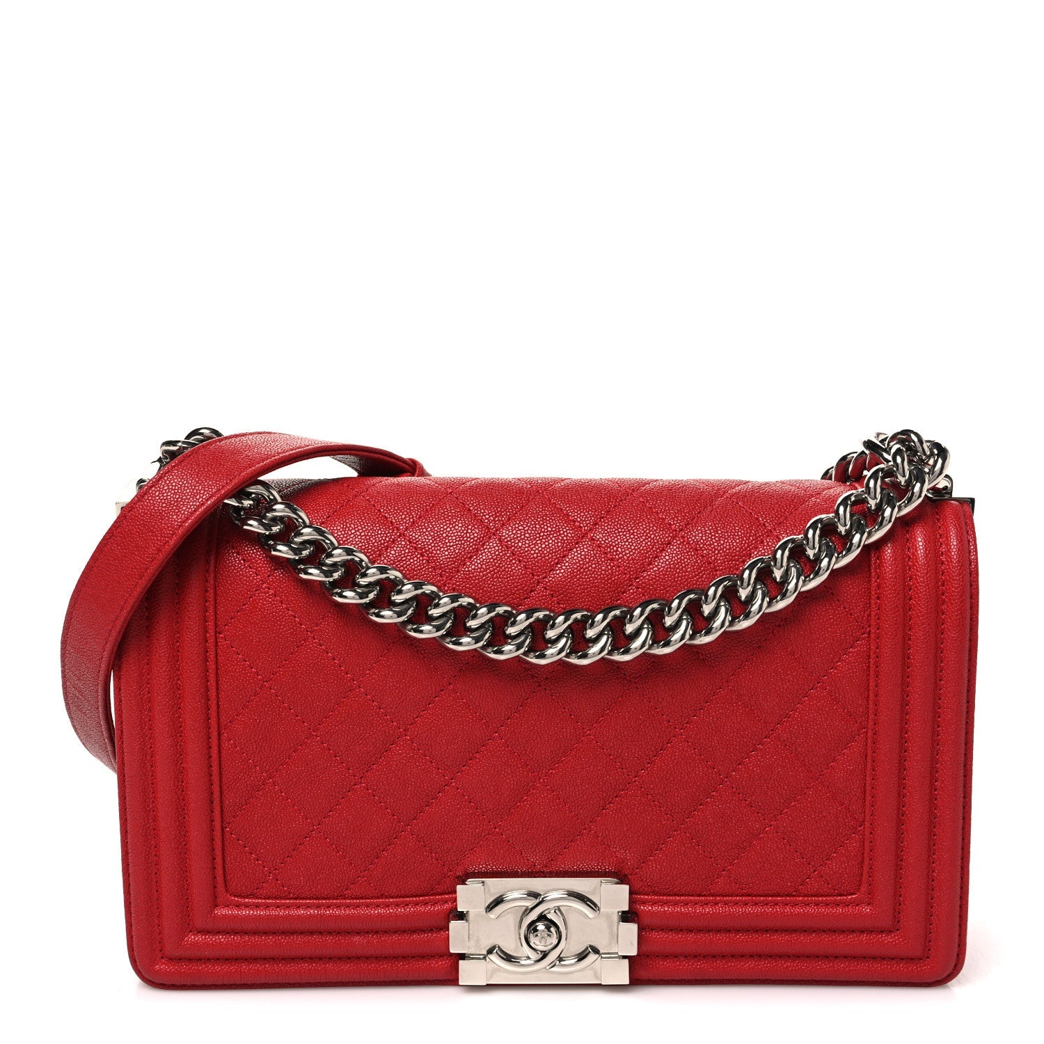 Caviar Quilted Medium Boy Flap Red