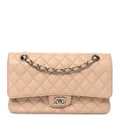 Caviar Quilted Medium Double Flap Beige
