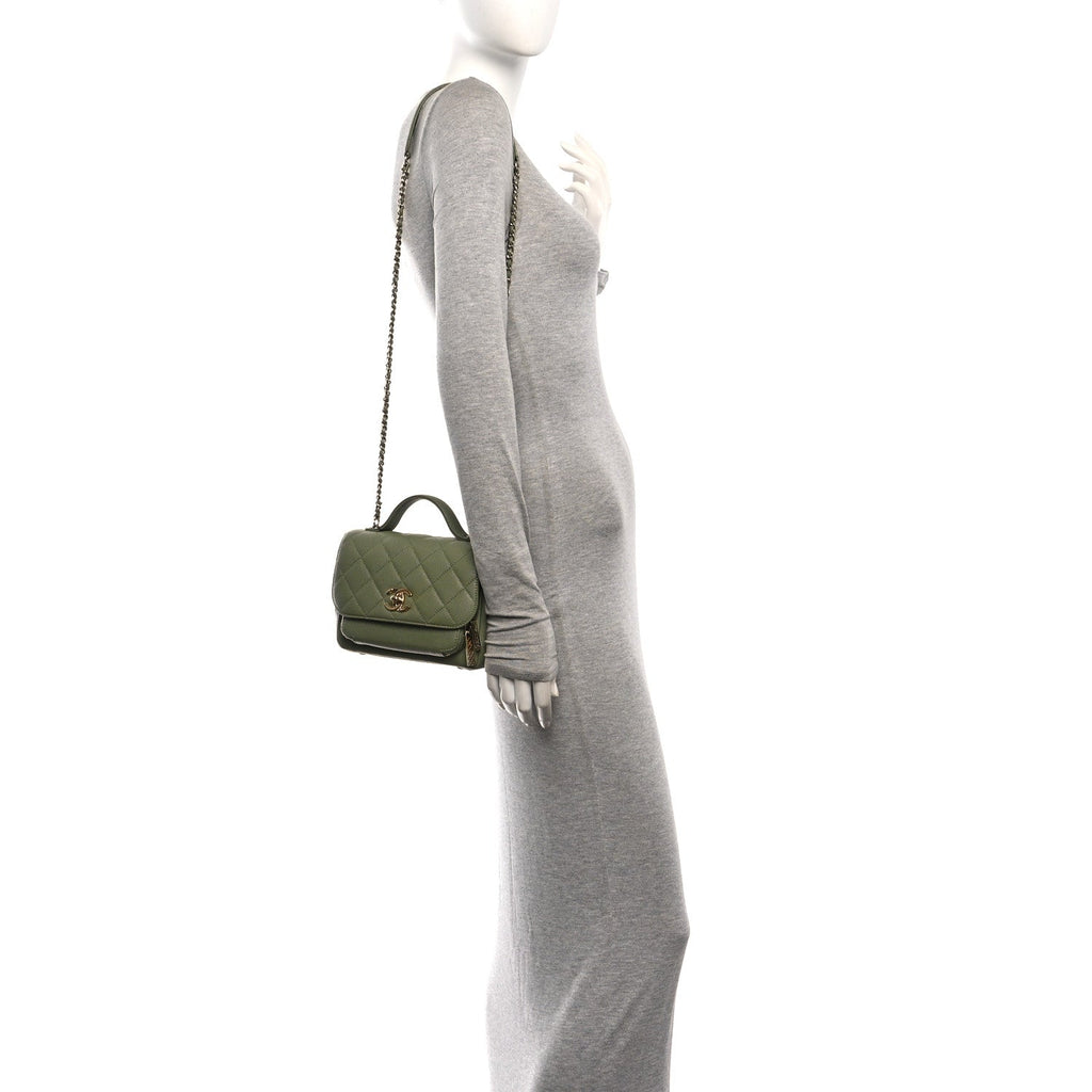 Caviar Quilted Small Business Affinity Flap Green