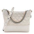 Patent Goatskin Quilted Medium Gabrielle Hobo White