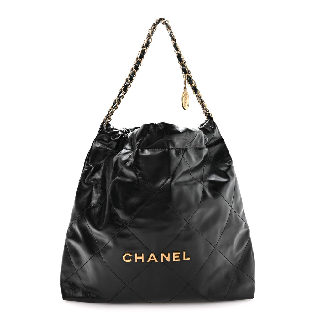 Shiny Calfskin Quilted Small Chanel 22 Black
