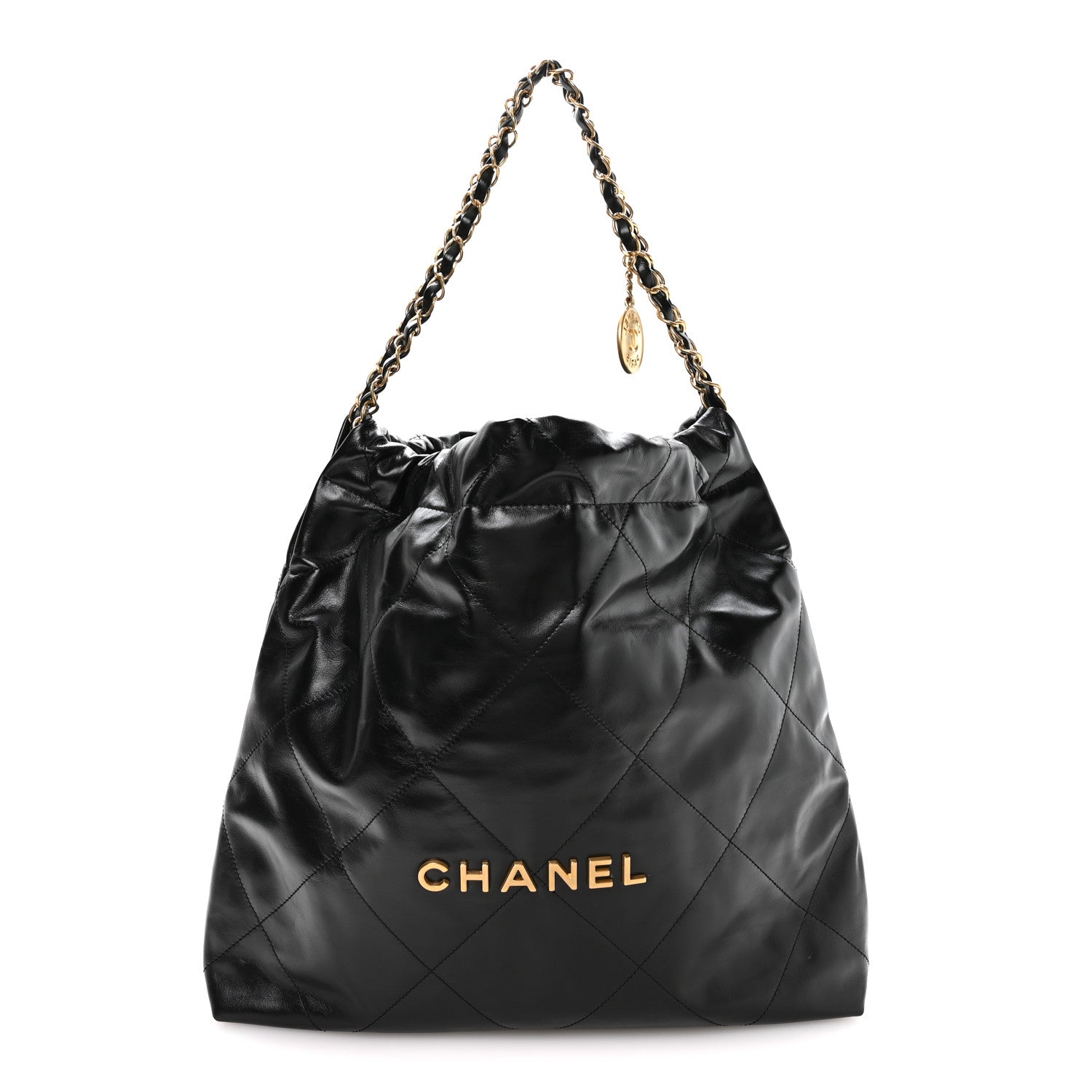 Shiny Calfskin Quilted Small Chanel 22 Black