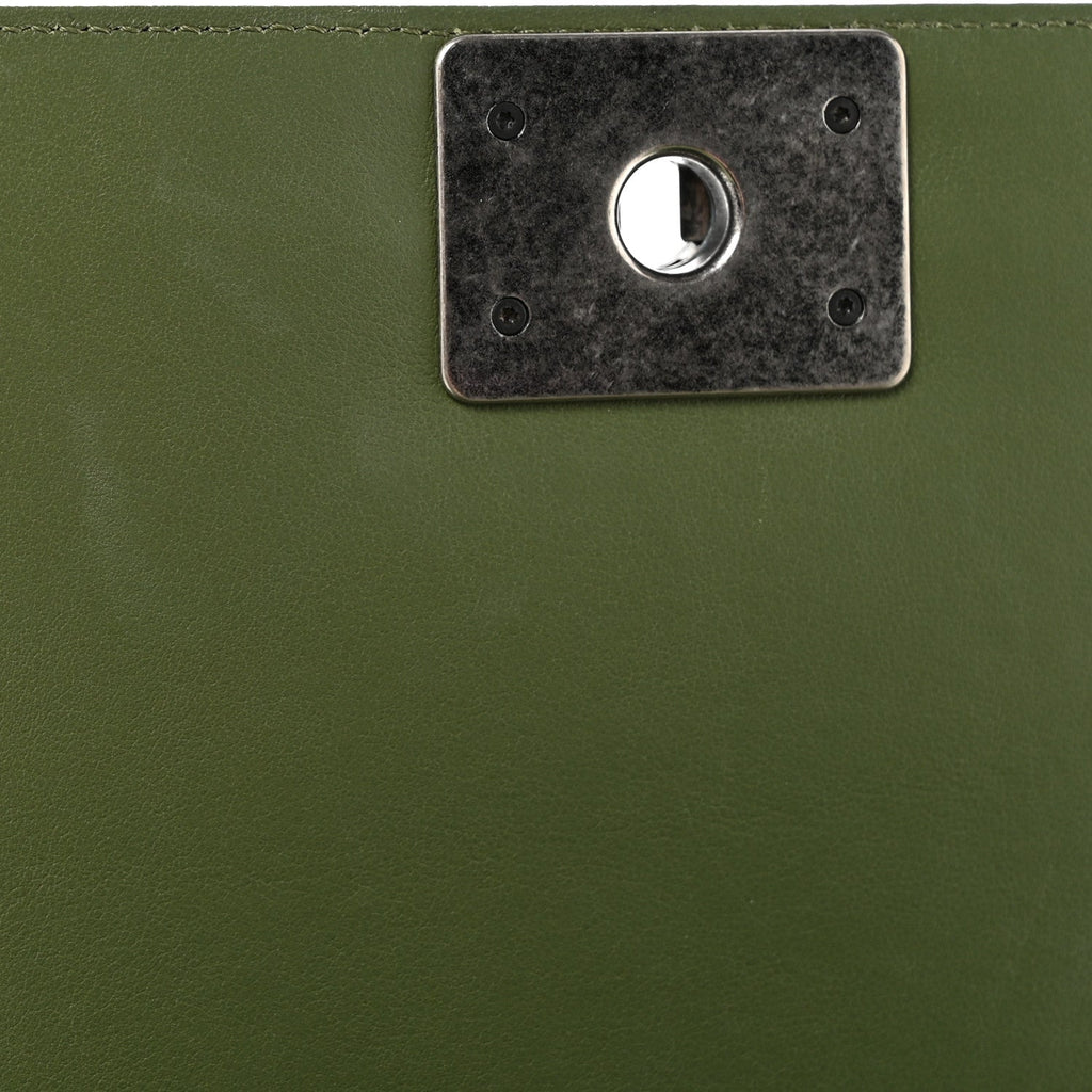 Calfskin Chevron Quilted Medium Boy Flap Dark Green