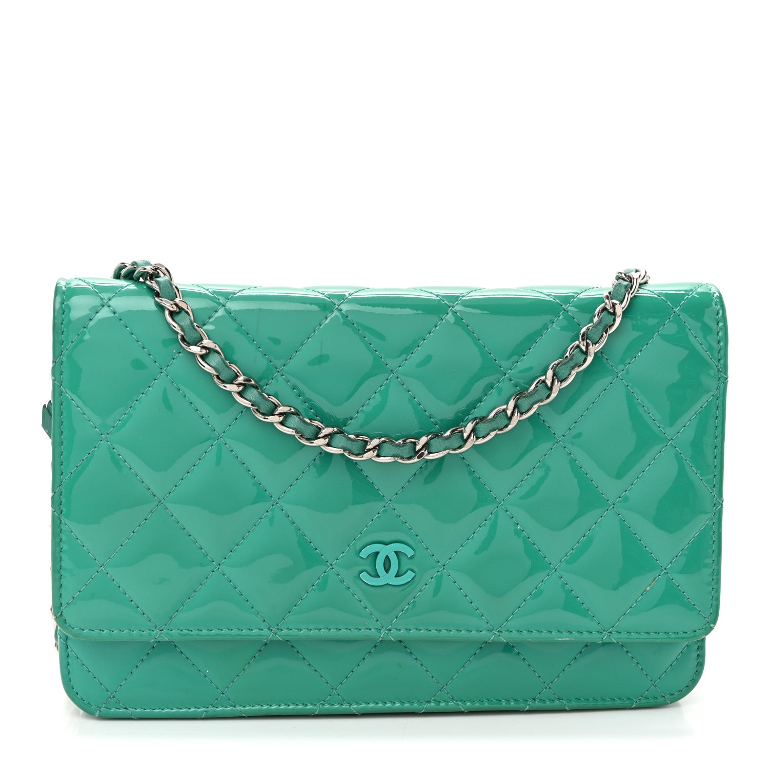 Patent Quilted Wallet On Chain WOC Green