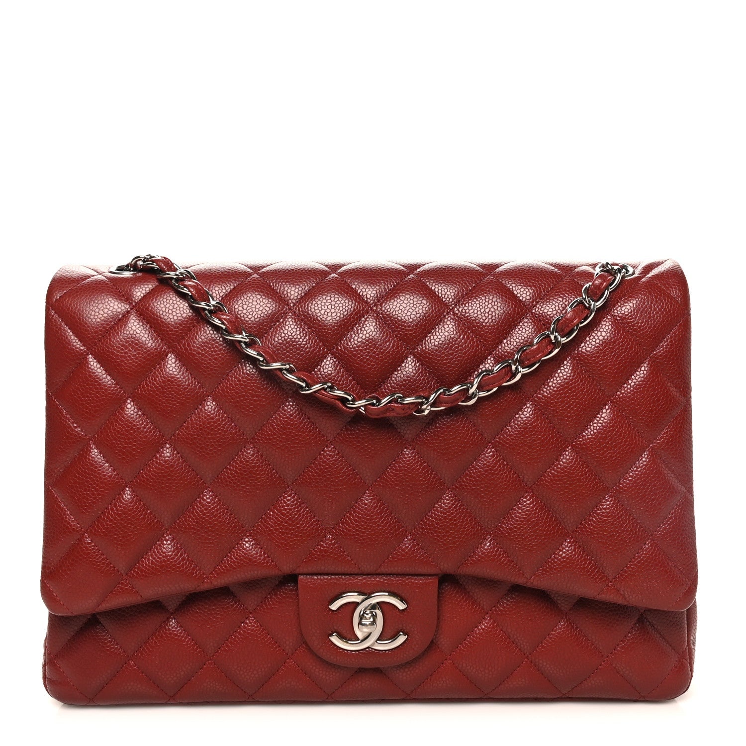 Caviar Quilted Maxi Double Flap Dark Red