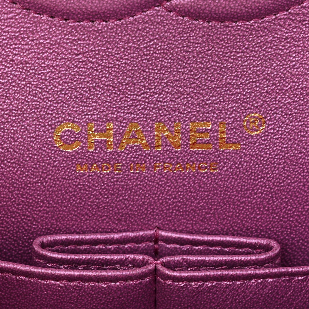 Iridescent Lambskin Quilted Medium Double Flap Purple