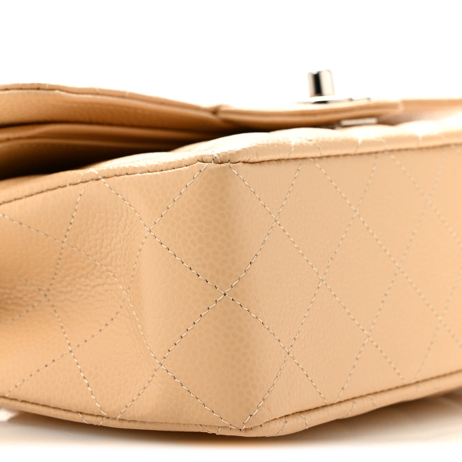 Caviar Quilted Small Double Flap Beige