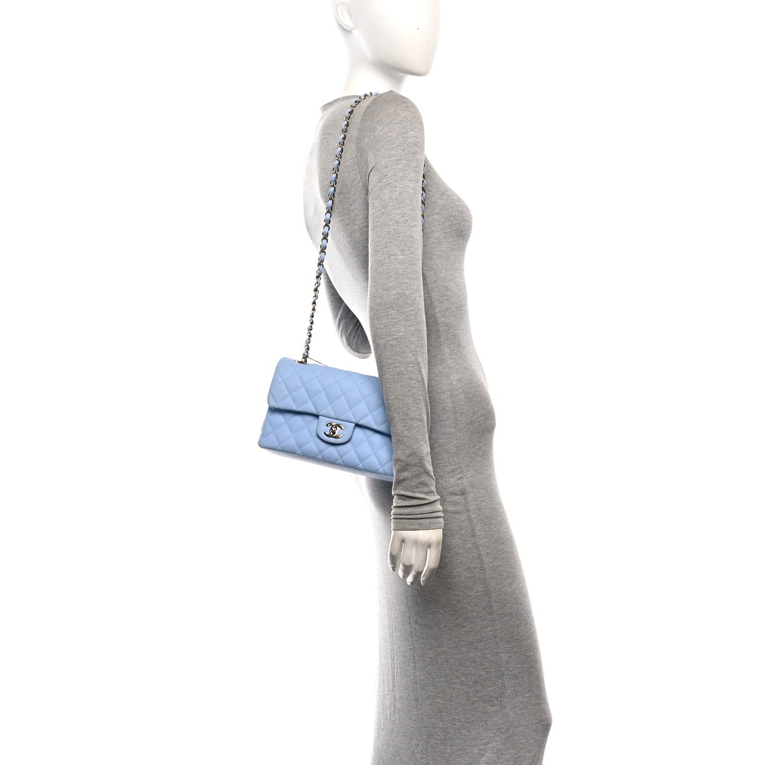Caviar Quilted Small Double Flap Light Blue