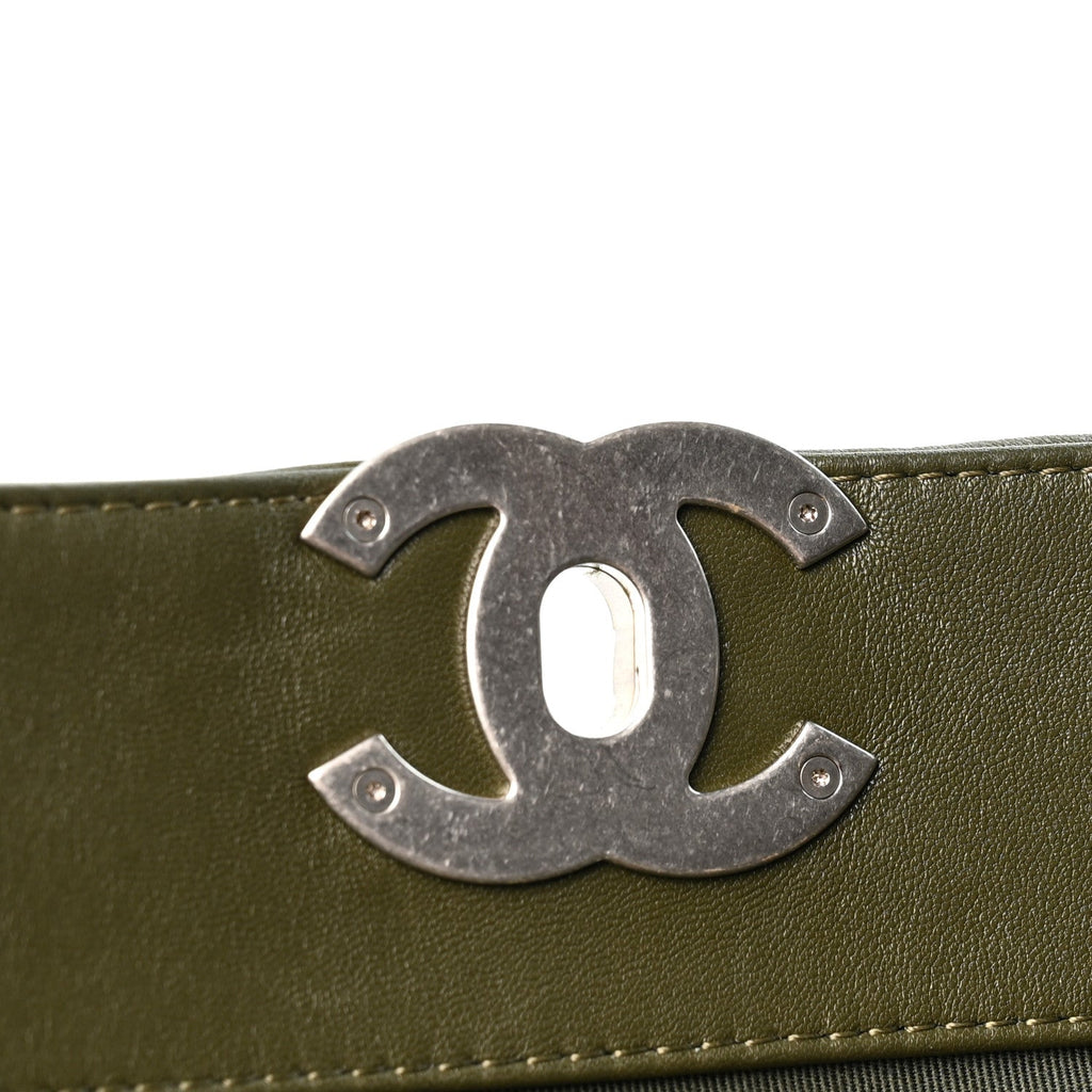 Lambskin Quilted Chanel 19 East West Shopping Bag Dark Green