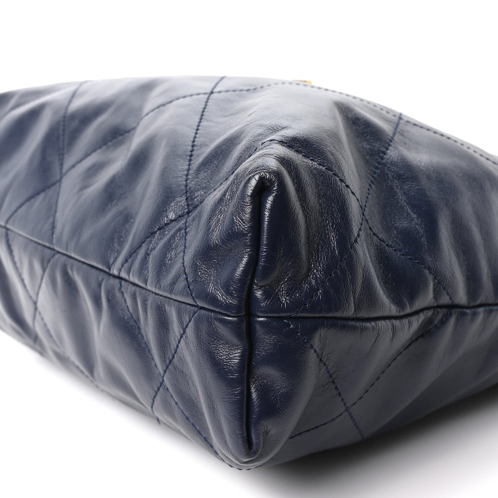 Shiny Calfskin Quilted Small Chanel 22 Navy