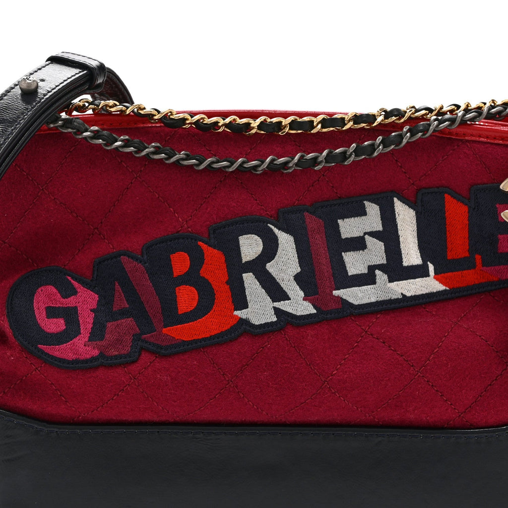 Wool Calfskin Quilted Medium Gabrielle Hobo Red