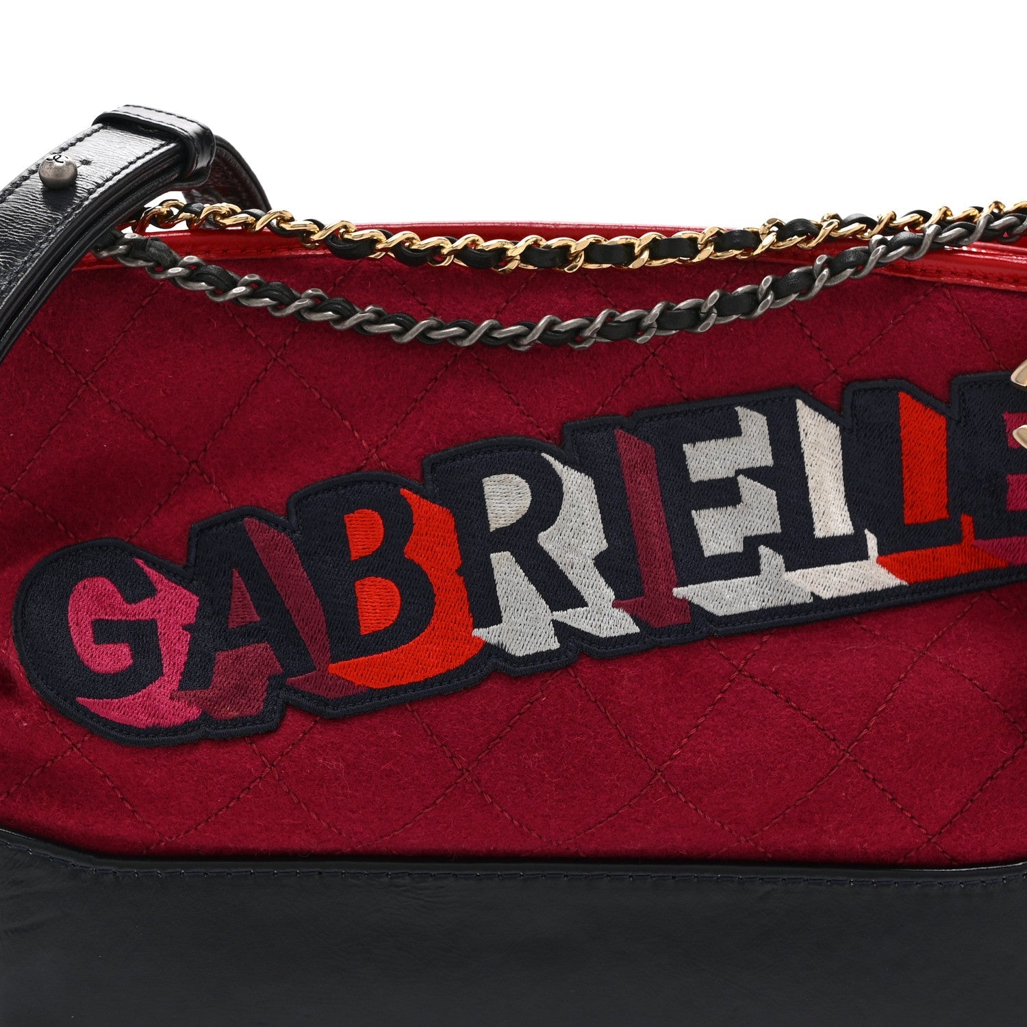 Wool Calfskin Quilted Medium Gabrielle Hobo Red