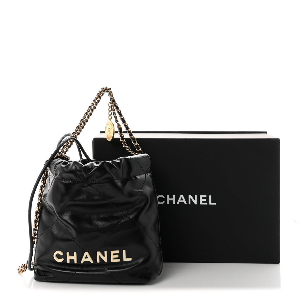 Shiny Calfskin Quilted Mini Chanel 22 Black