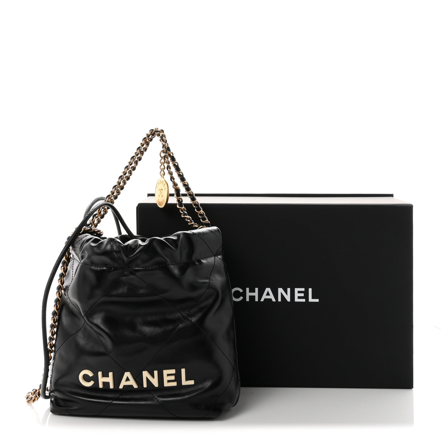 Shiny Calfskin Quilted Mini Chanel 22 Black