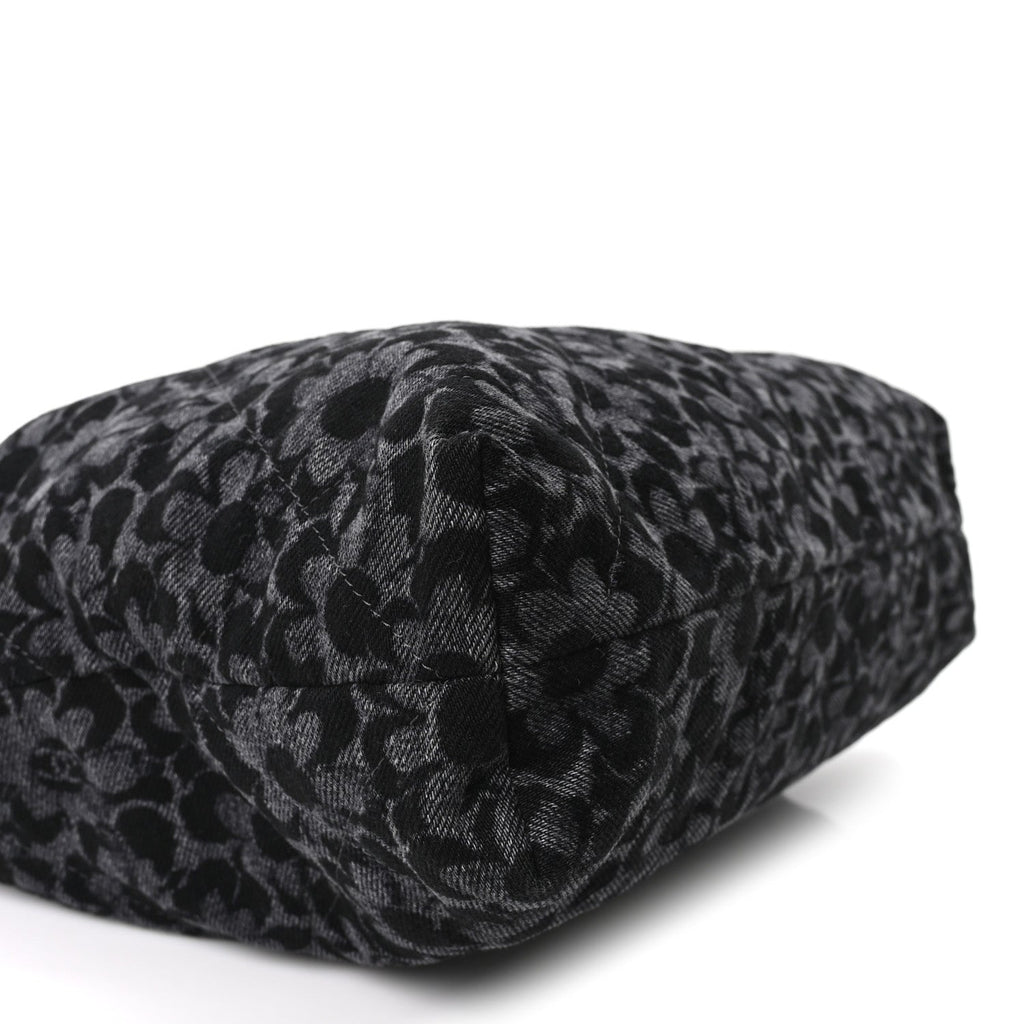 Denim Quilted Floral Print Small Chanel 22 Black