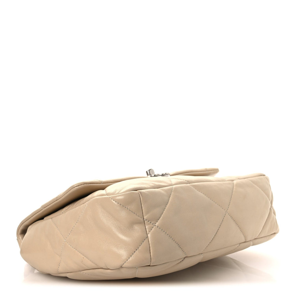 Lambskin Quilted Large Chanel 19 Flap Beige