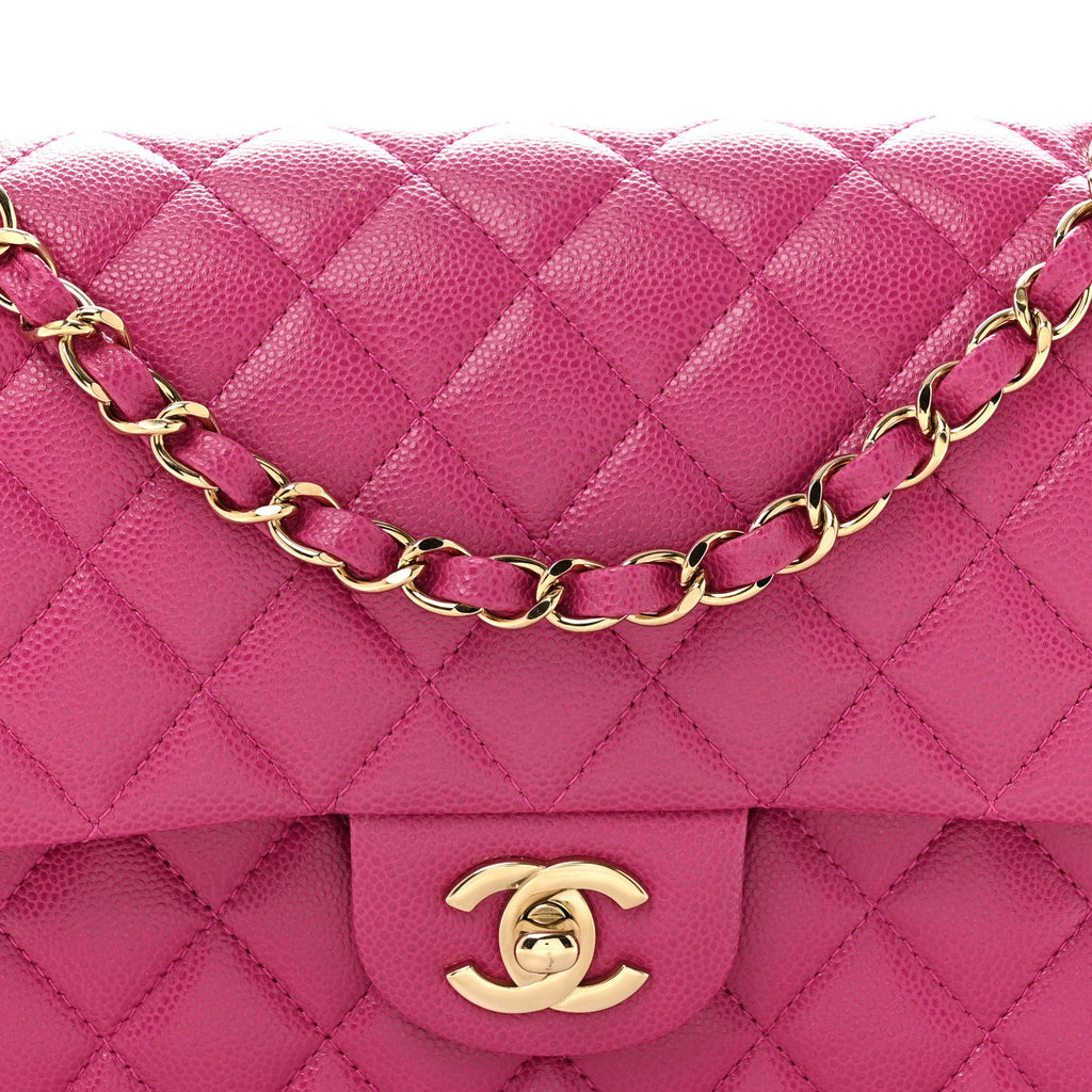 Caviar Quilted Medium Double Flap Purple