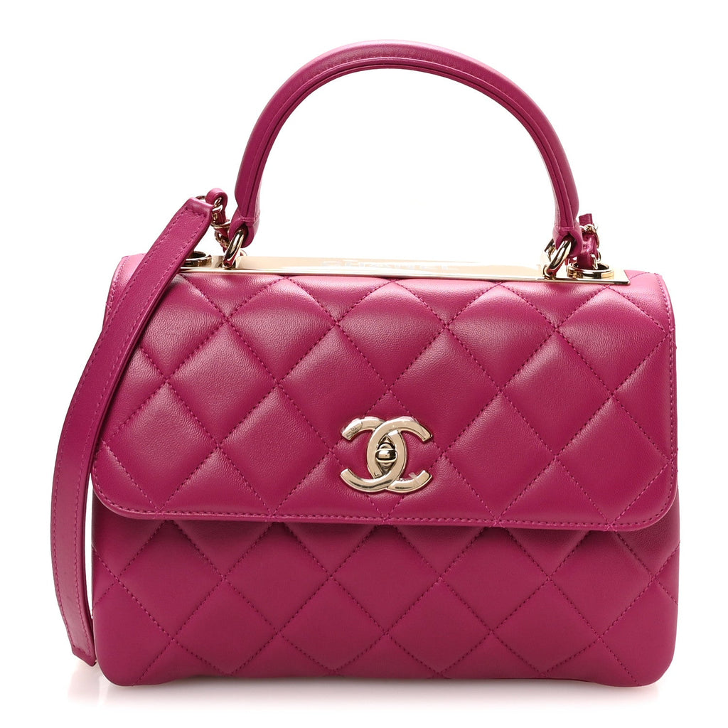 Lambskin Quilted Small Trendy CC Flap Dual Handle Bag Dark Pink