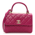 Lambskin Quilted Small Trendy CC Flap Dual Handle Bag Dark Pink