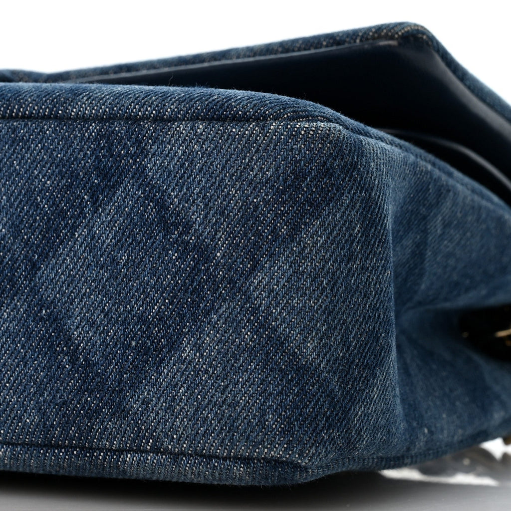 Printed Denim Quilted Medium Double Flap Light Blue
