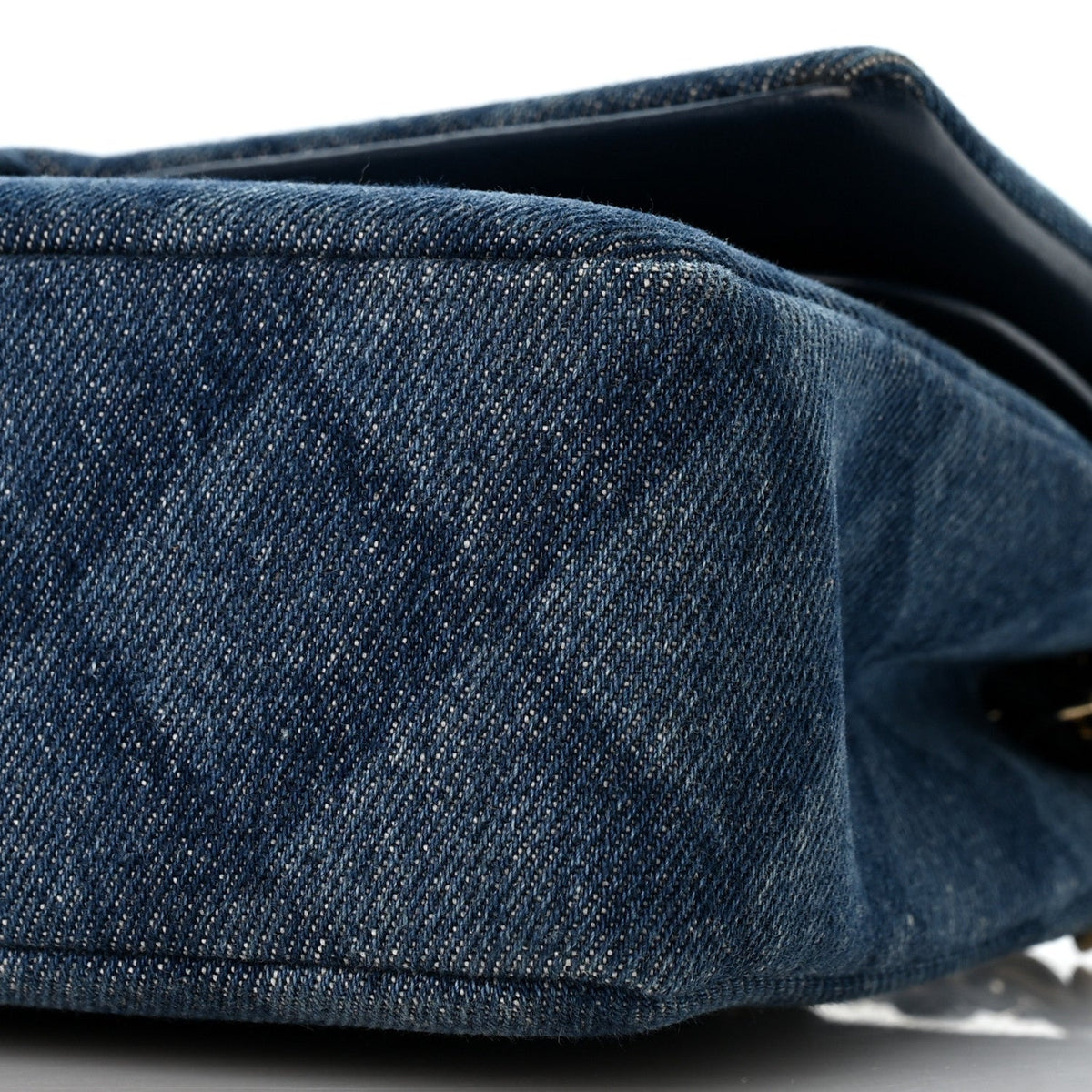 Printed Denim Quilted Medium Double Flap Light Blue