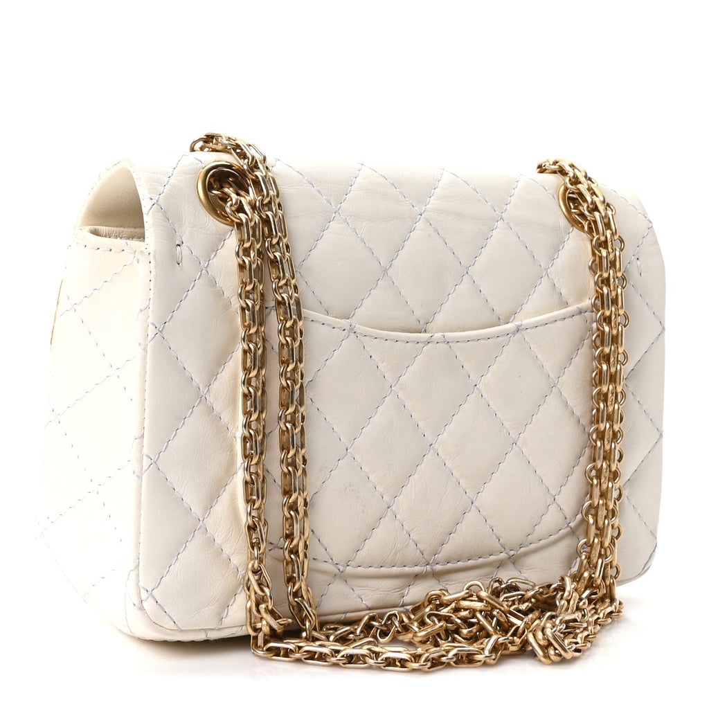 Aged Calfskin Quilted 2.55 Reissue Mini Flap White