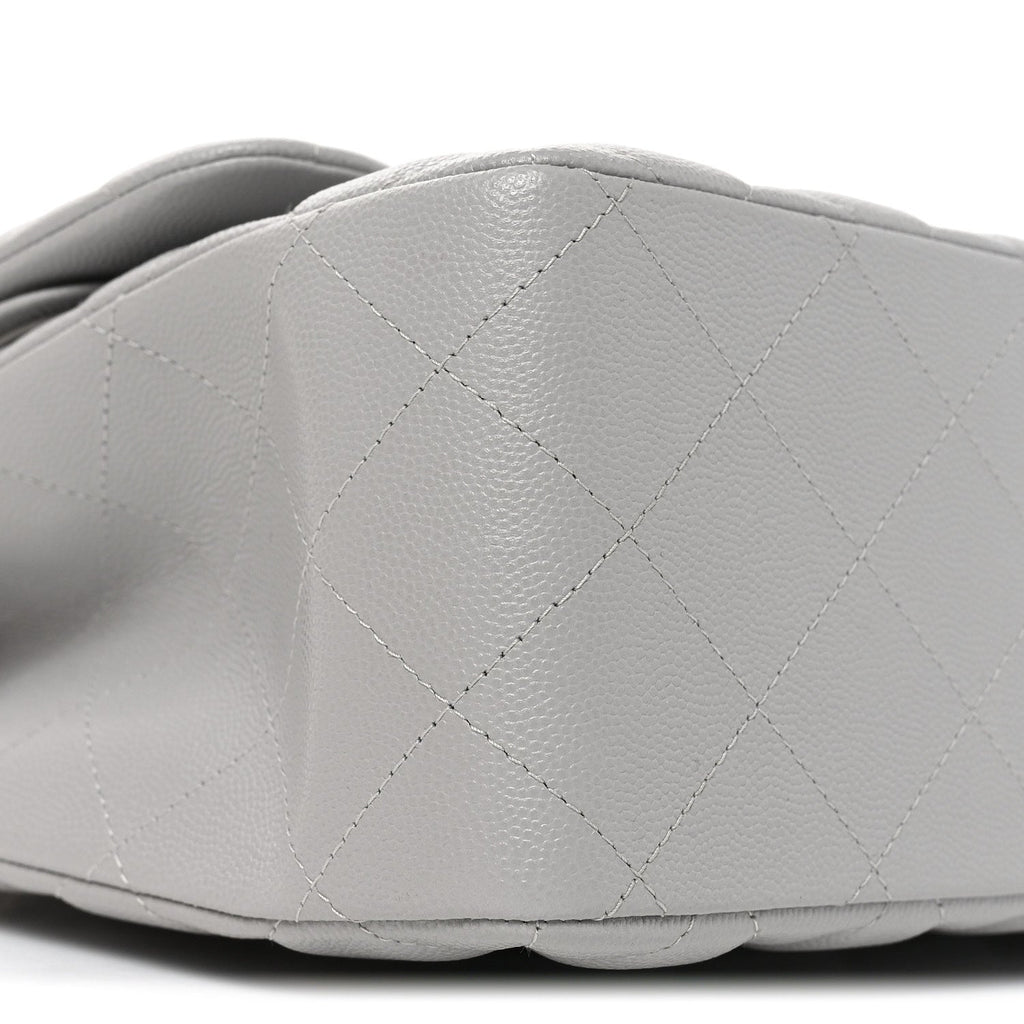 Caviar Quilted Jumbo Double Flap Grey