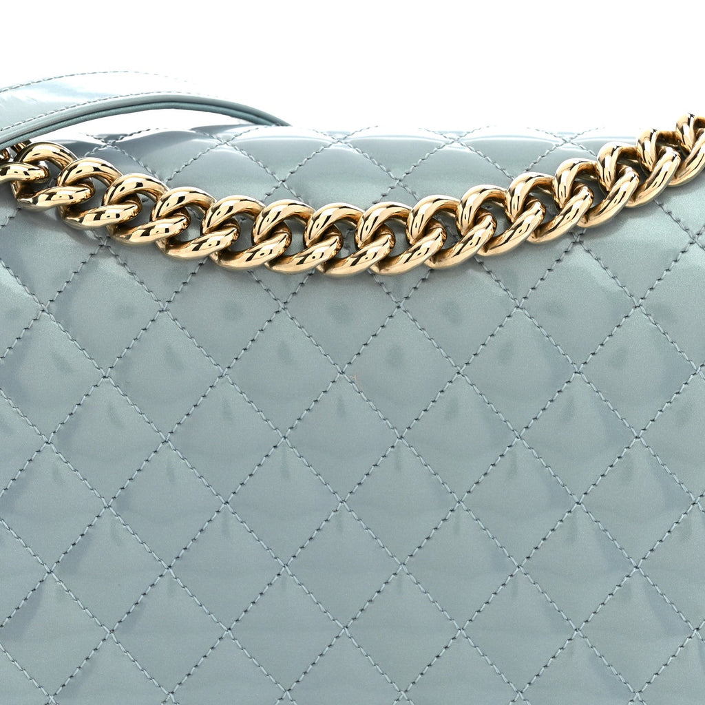 Iridescent Glazed Calfskin Quilted New Medium Boy Flap Light Blue