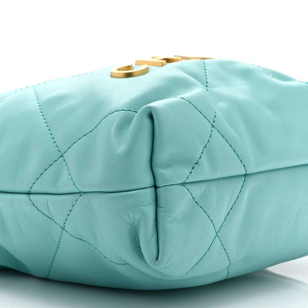 Shiny Calfskin Quilted Mini Chanel 22 Turquoise