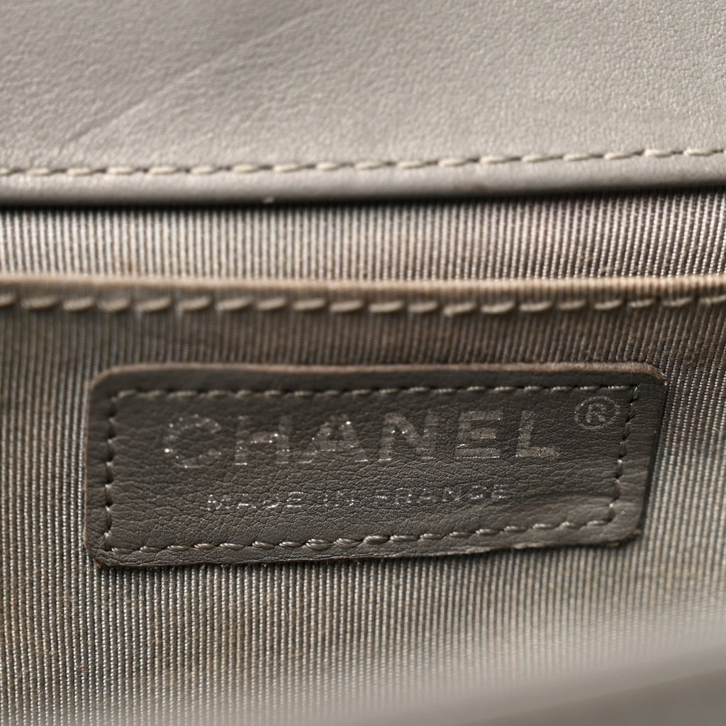 Lambskin Chevron Quilted Medium Boy Flap Grey