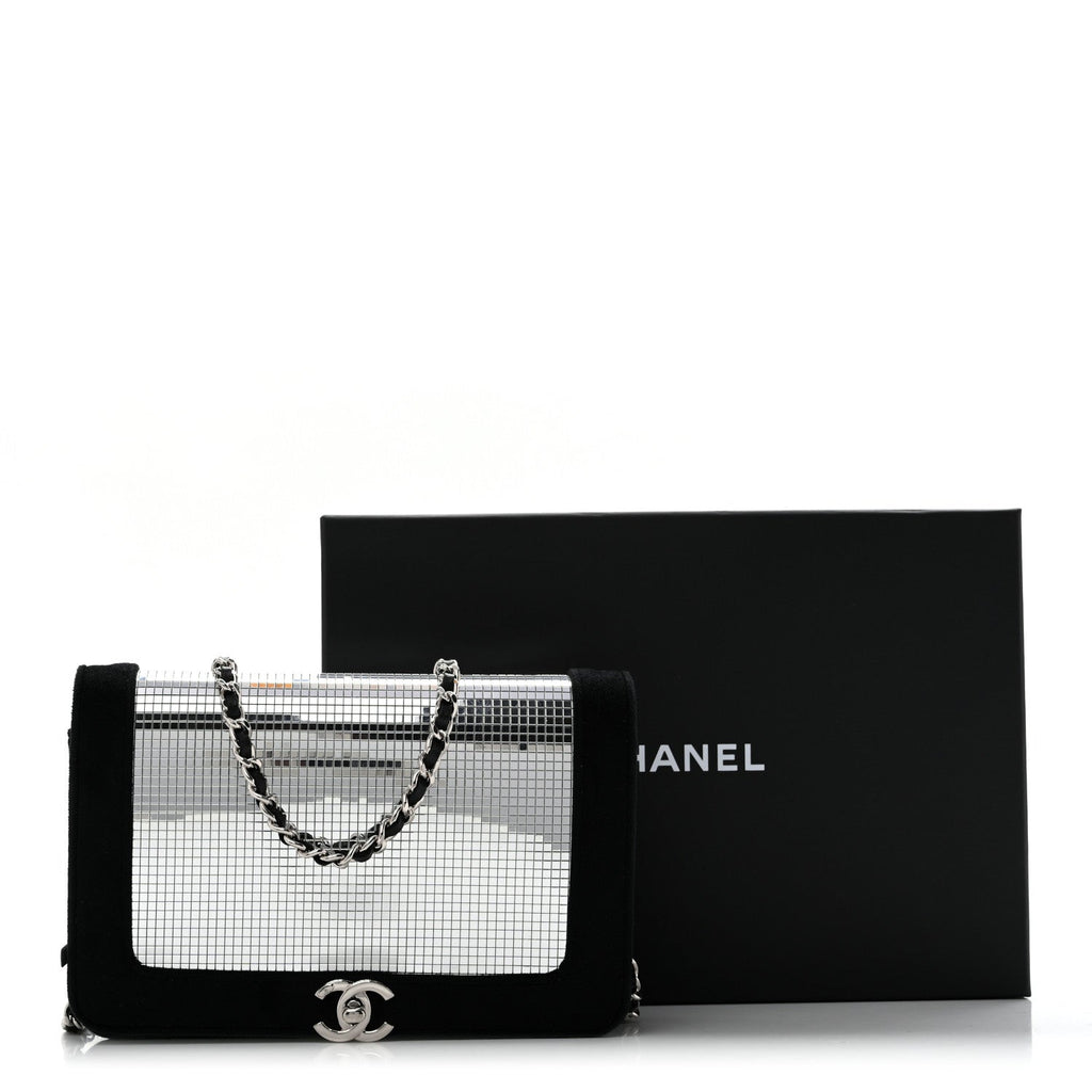 Velvet Mirror Embellished Boy Wallet On Chain WOC Argent